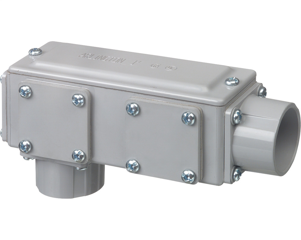 Non-Metallic. five conduit bodies in one. Ships as an LB but converts to a T, LL, LR, or C. Trade Size 1/2"