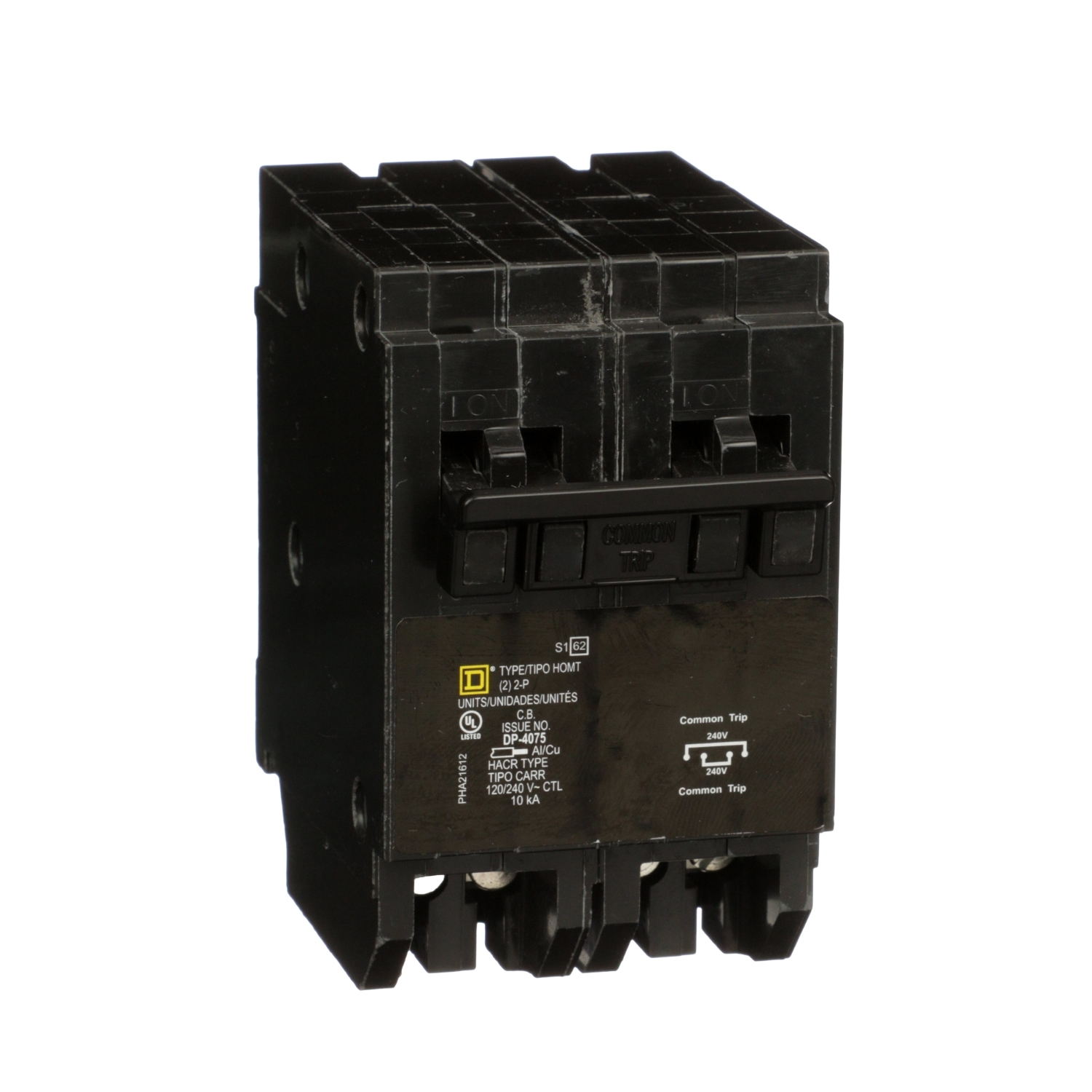 HOMT220240 Homeline Quad tandem circuit breaker, Homeline, 1 x 2 pole at 20A, 1 x 2 pole at 40A, 120/240VAC, 10kA AIR, plug in, UL