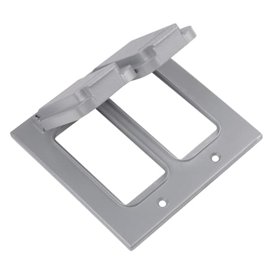 Two Gang Weatherproof Receptacle Cover, Silver, Zinc Alloy, 2 GFI Receptacles, Device Mount