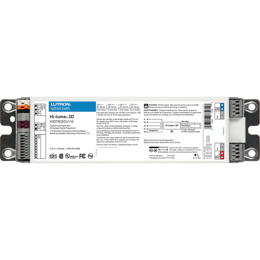 Hi-lume 3D 1 percent 3-Wire and EcoSystem Digital Link Controlled T8 Linear and U-Bent, 1 lamp, ballast factor of 1.00, G-can, 32W