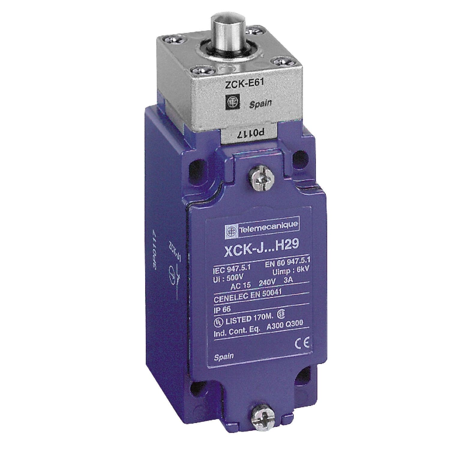 Limit switch,  XC Standard, XCKJ, metal end plunger, 1NC+1 NO, snap action, 1/2NPT