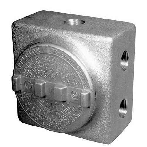Aluminum Explosion-Proof Conduit Outlet Box; 1 In, 7 Hubs, 4 Plugs