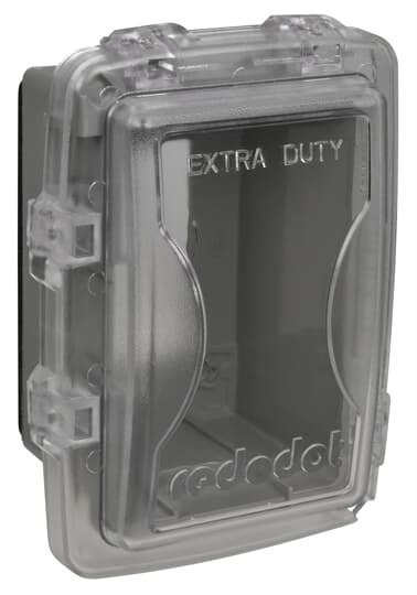 Single Gang While-In-Use Universal Shallow Cover, 2-5/32 Inch Internal Depth, Clear, Non-Metallic, For use with Duplex, GFI, Switch and Single Receptacles