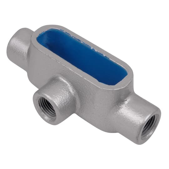 PVC Coated Conduit Body, T Shape, Form 7, Size 1 Inch/27 Metric, Iron, Dark Gray