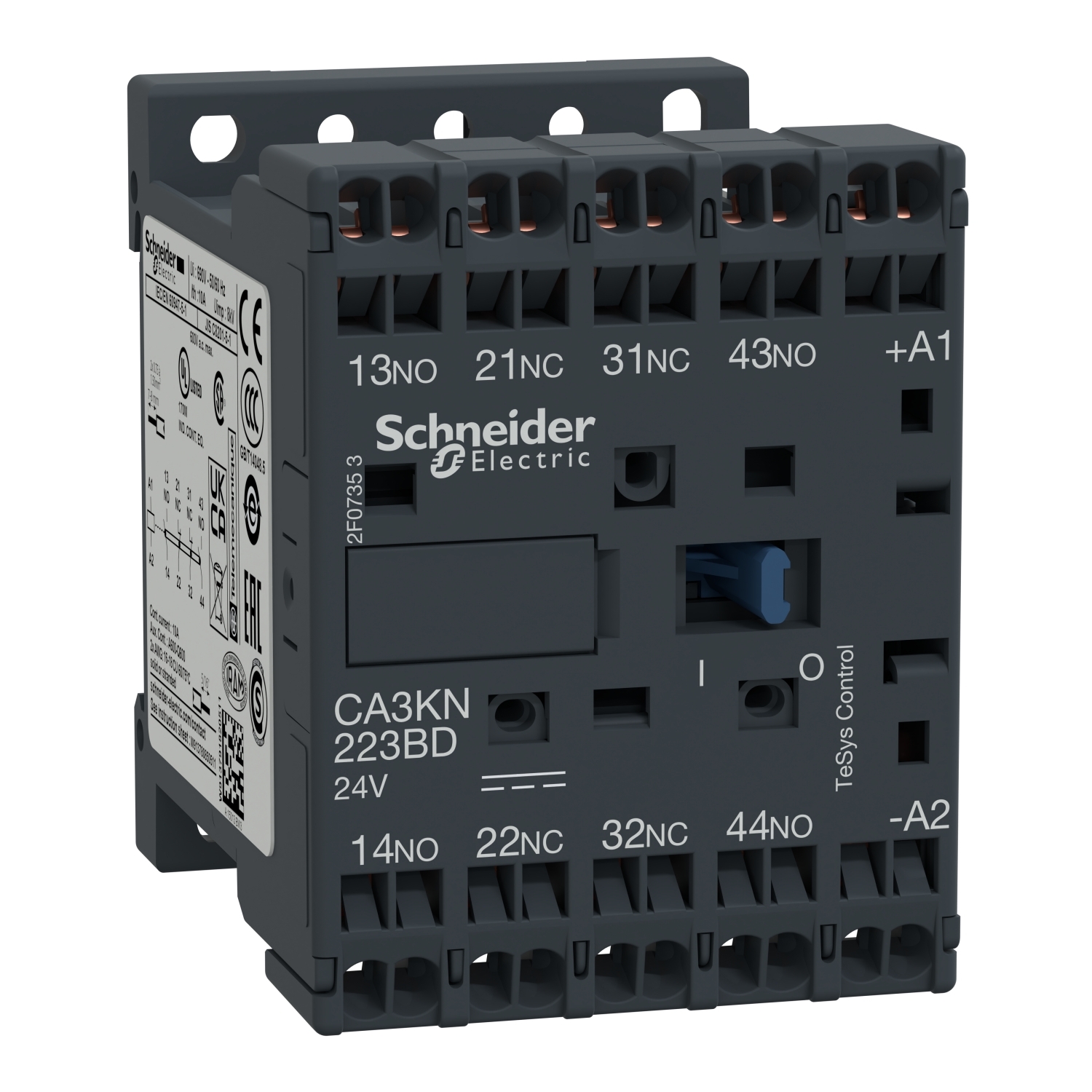Control relay, TeSys K, 2 NO + 2 NC, lt or eq to 690V, 24VDC standard coil