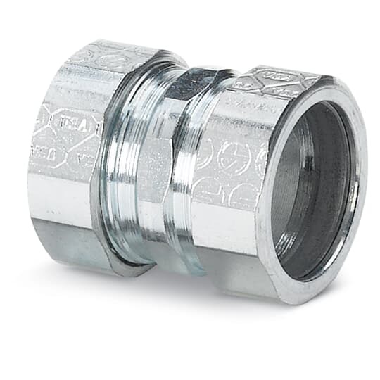 Compression Coupling, Concrete Tight, Conduit Size 1 Inch, Material Zinc Plated Steel, For use with EMT Conduit