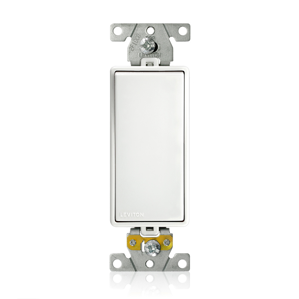 Lev-Lok Switch, Decora Plus, Framed Rocker, Single Pole. 20A-120/277V , 1 HP At 120V, 2 HP At 240V, Commercial Spec Grade 10 Yr, White. To Be Used With Cat# MSPSW Wiring Modules.