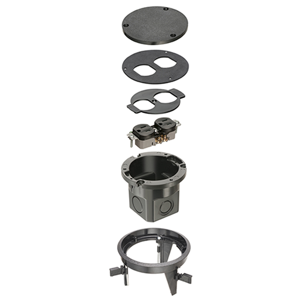 Non Metallic, round cover kit with box and blank black cover.
