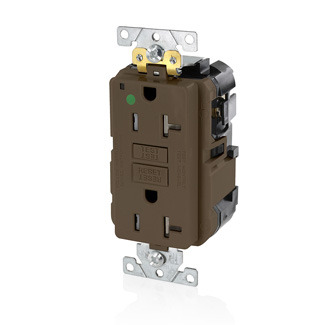 20 Amp, 125 Volt, SmartlockPro Slim Lev-Lok  Self-Test GFCI Receptacle, Extra-Heavy Duty Hospital Grade, Tamper-Resistant, 20A Feed-Through, NEMA 5-20R, 2P, 3W, Modular Terminals  BROWN