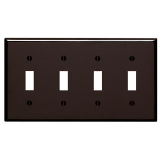 4-Gang Toggle Device Switch Wallplate, Standard Size, Thermoset, Device Mount, Brown