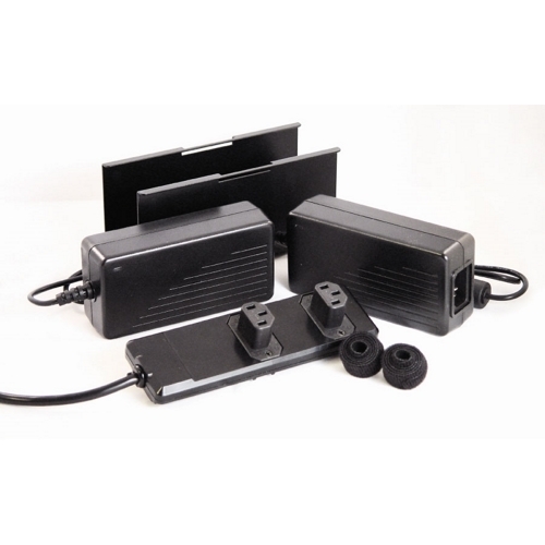 Powers two modules and facilitates organized cable management and improved space efficiency within the On-Q enclosure.