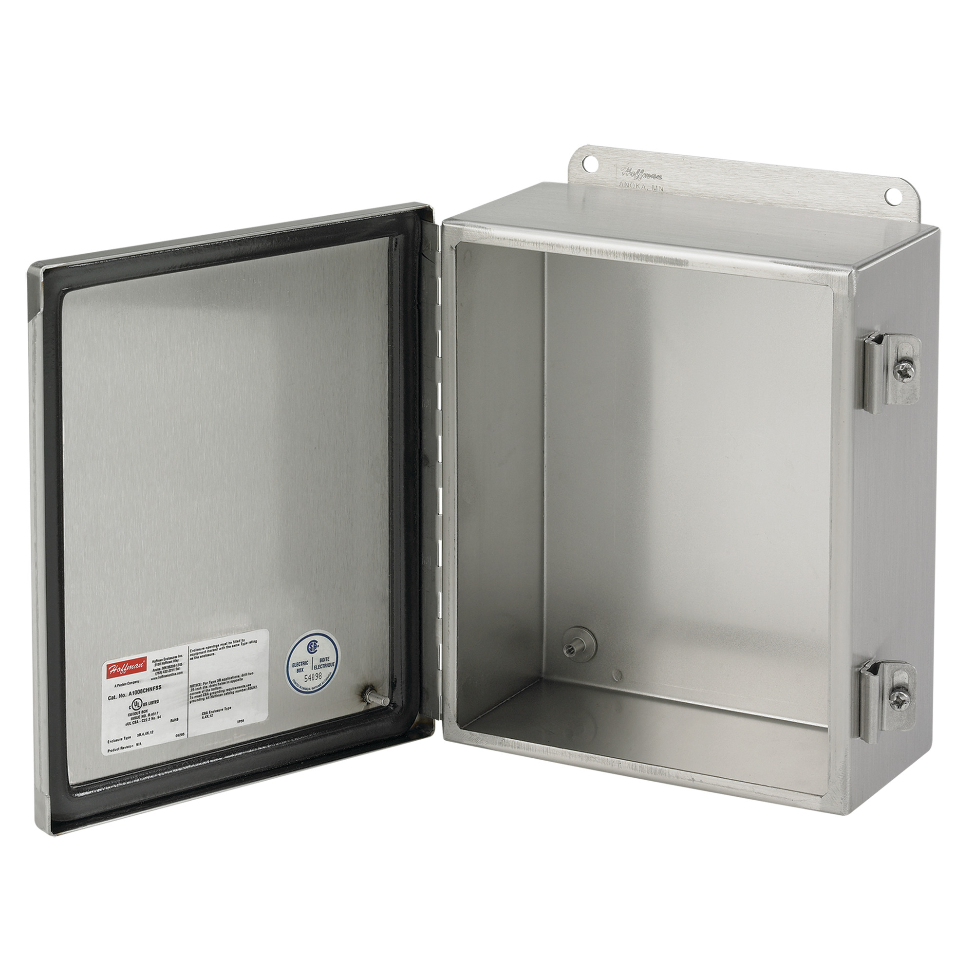 Continuous Hinge with Clamps Junction Box Type 4X, 8x6x4, Brushed, Stainless 304
