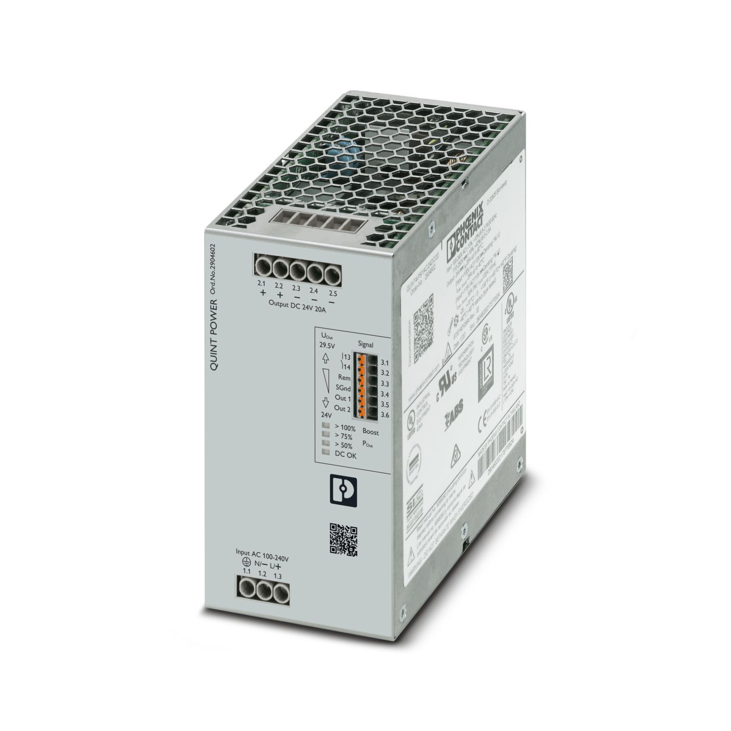 Primary-switched Quint Power Power Supply with Free Choice of Output Characteristic Curve, SFB Technology, NFC Interface, 1-Phase, 24VDC, 20A