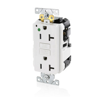 20 Amp, 125 Volt, SmartlockPro Slim Lev-Lok  Self-Test GFCI Receptacle, Extra-Heavy Duty Hospital Grade, 20A Feed-Through,NEMA 5-20R, 2P, 3W, Modular Terminals  WHITE