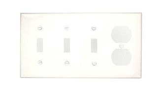 4-Gang 3-Toggle 1-Duplex Device Combination Wallplate, Thermoplastic Nylon, Device Mount, White
