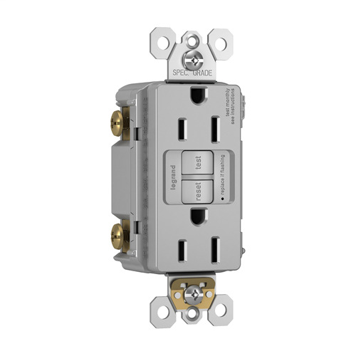 Trademaster/Spec-Grade Tamper-Resistant 15A Self-Test Duplex GFCI, Gray