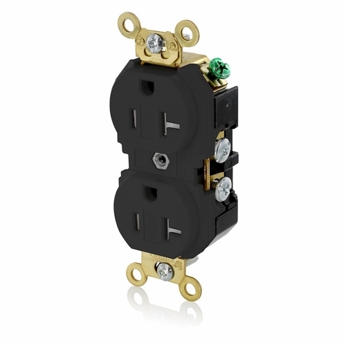 2P/3W Nema 5-20R. Tamper Resistant Duplex Receptacle.  Flat Face. Fed-spec. Self-ground.  Back And Side Wired - Black