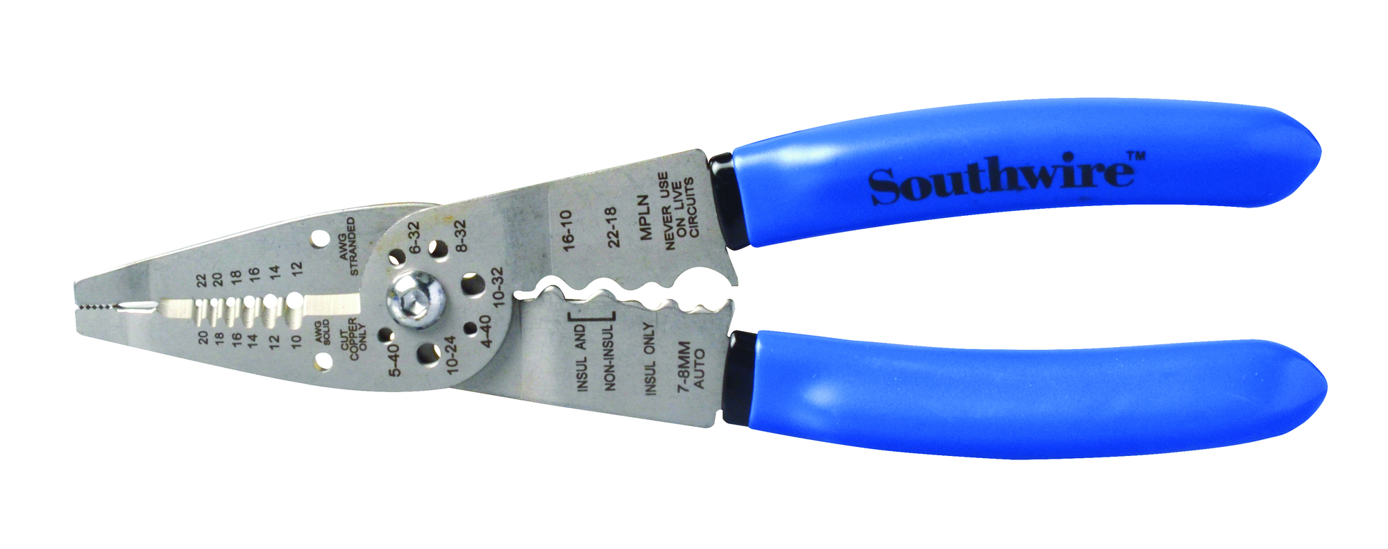 Long nose design for forming and loopin gwire and handling small parts.