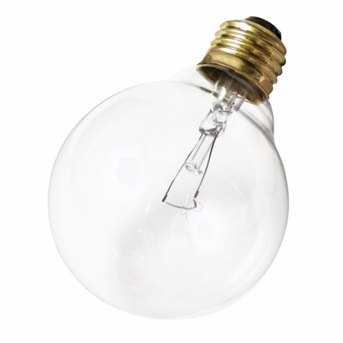 Incandescent Globe Lamp, Designation: 40G25, 130 V, 40 WTT, G25 Shape, E26 Medium Base, Clear, CC-9 Filament, 3000 HR, Lumens: 360 LM Initial, 4-3/8 IN Length, 3-1/8 IN Diameter