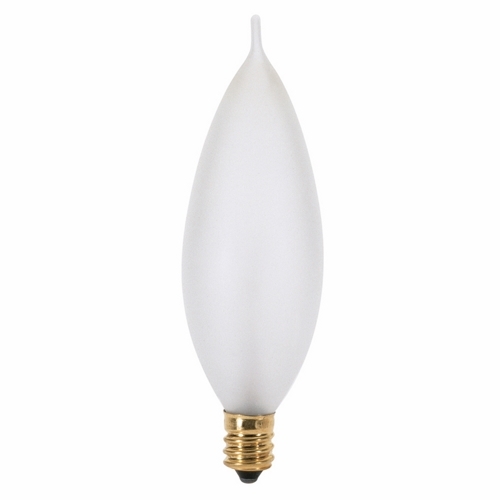 Incandescent Decorative Lamp, Designation: 60CA10/F, 130 V, 60 WTT, CA10 Shape, E12 Candelabra Base, Frosted, CC-2V Filament, 2500 HR, Lumens: 635 LM Initial, 4-1/4 IN Length, 1-1/4 IN Diameter
