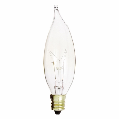 Incandescent Decorative Lamp, Designation: 15CA8, 130 V, 15 WTT, CA8 Shape, E12 Candelabra Base, Clear, C-7A Filament, 2500 HR, Lumens: 95 LM Initial, 3-5/8 IN Length, 1 IN Diameter