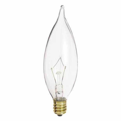 Incandescent Decorative Lamp, Designation: 40CA9 1/2, 130 V, 40 WTT, CA9 1/2 Shape, E12 Candelabra Base, Clear, CC-2V Filament, 2500 HR, Lumens: 370 LM Initial, 3-15/16 IN Length, 1-3/16 IN Diameter