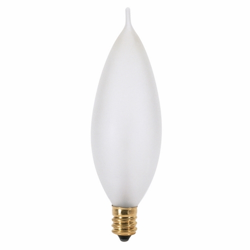 Incandescent Decorative Lamp, Designation: 40CA9 1/2/F, 130 V, 40 WTT, CA9 1/2 Shape, E12 Candelabra Base, Frosted, CC-2V Filament, 2500 HR, Lumens: 350 LM Initial, 3-15/16 IN Length, 1-3/16 IN Diameter