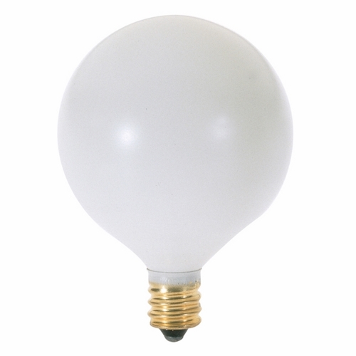Incandescent Globe Lamp, Designation: 60G16 1/2/W, 130 V, 60 WTT, G16 1/2 Shape, E12 Candelabra Base, Satin White, CC-2V Filament, 2500 HR, Lumens: 564 LM Initial, 3 IN Length, 2-1/16 IN Diameter