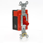 20 Amp, 120/277 Volt, Antimicrobial Treated Toggle, Single-Pole AC Quiet Switch, Lev-Lok Modular, Extra Heavy Duty Spec Grade, Self Grounding, Back & Side Wired - RED