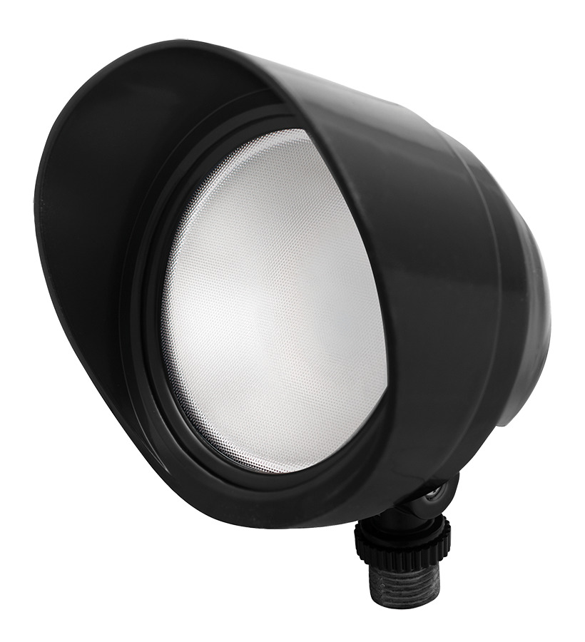 Bullet Flood, 12W, 5000k, LED 120V with Hood & Lens, Black