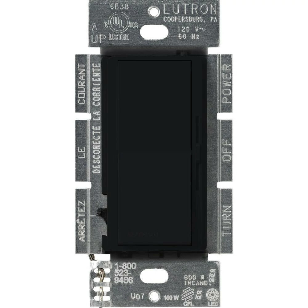 Diva gloss dimmer for 250W CFL/LED, 600W inc/hal, or Lutron Hi-Lume A-Series LTE LED Driver in black