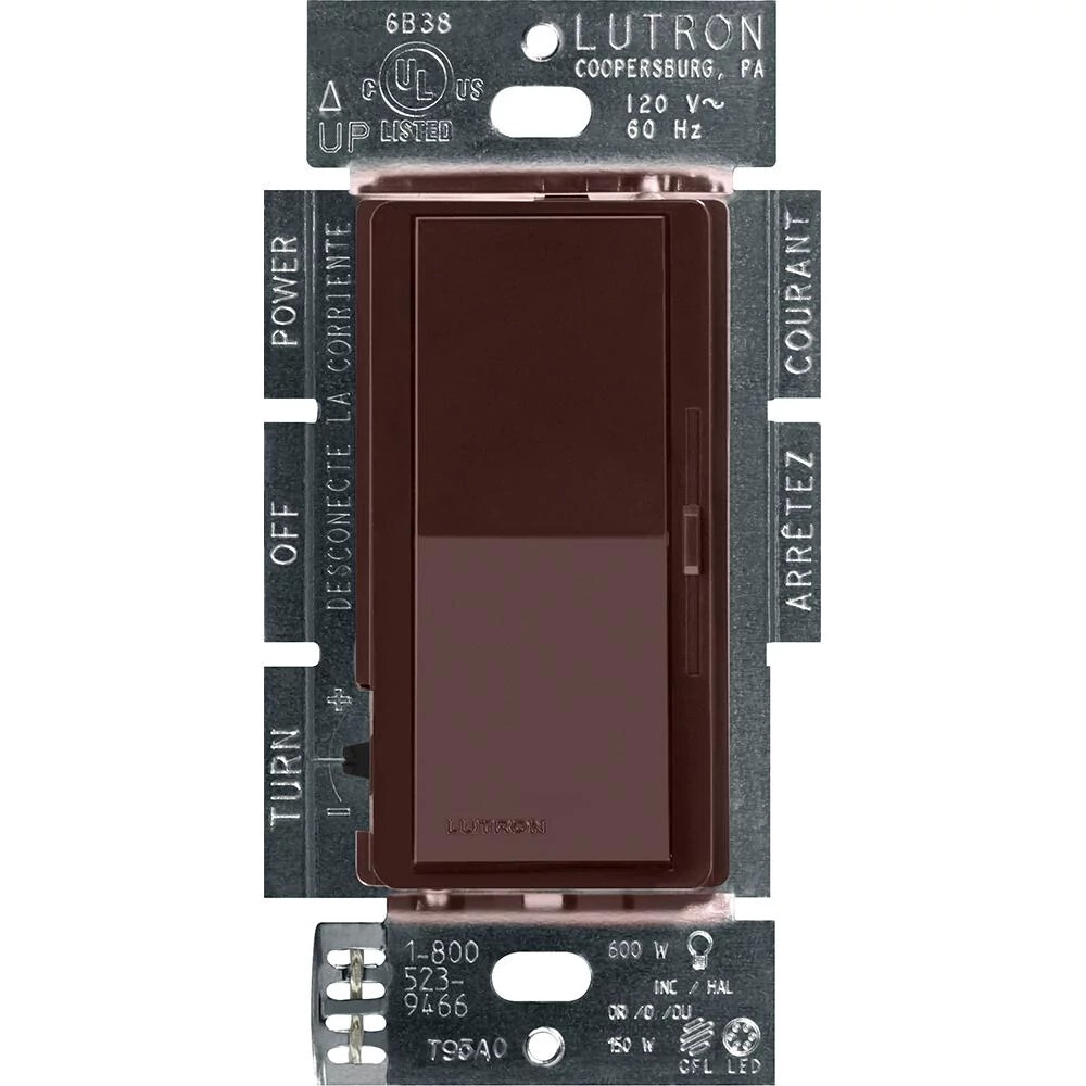 Diva gloss dimmer for 250W CFL/LED, 600W inc/hal, or Lutron Hi-Lume A-Series LTE LED Driver in brown