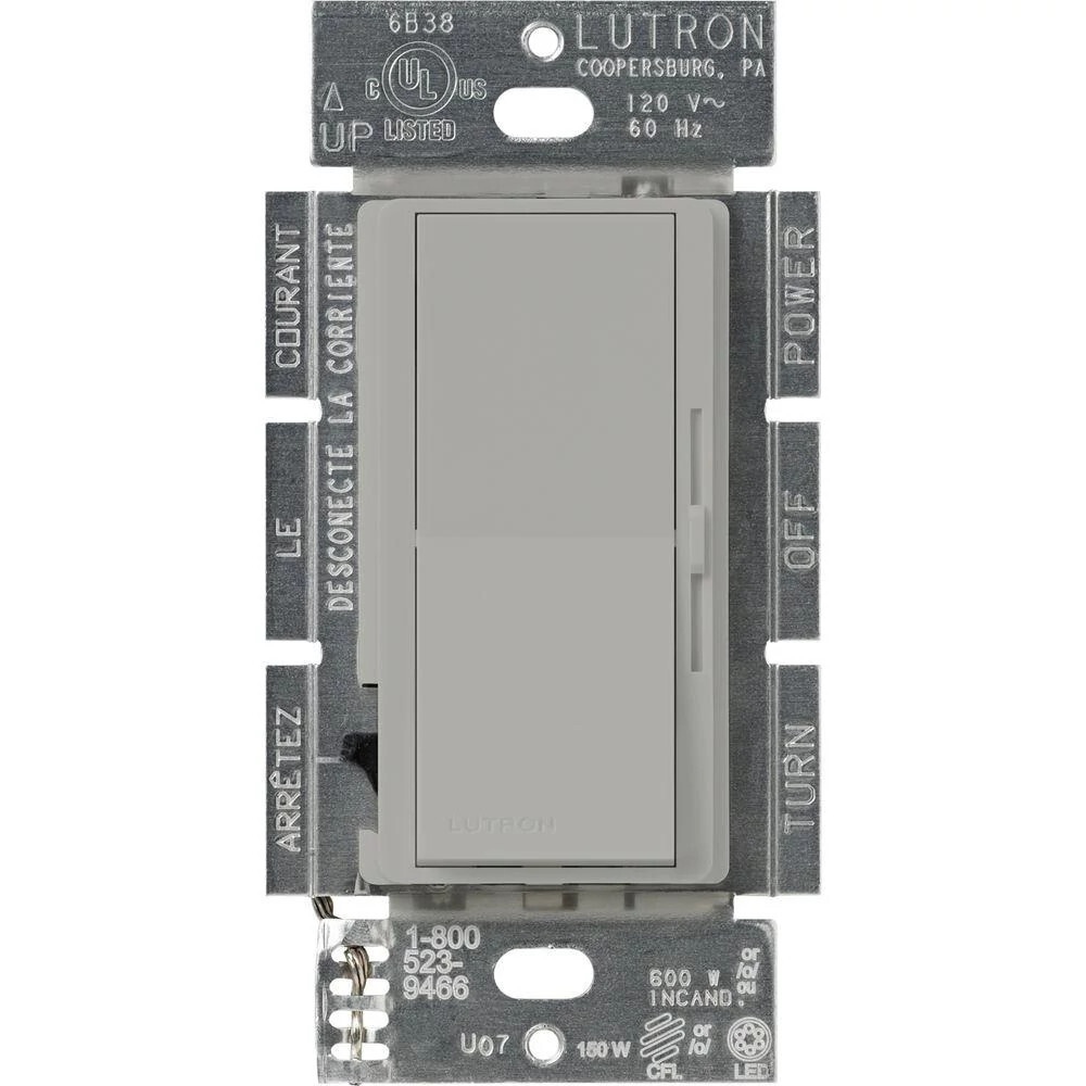 Diva gloss dimmer for 250W CFL/LED, 600W inc/hal, or Lutron Hi-Lume A-Series LTE LED Driver in gray