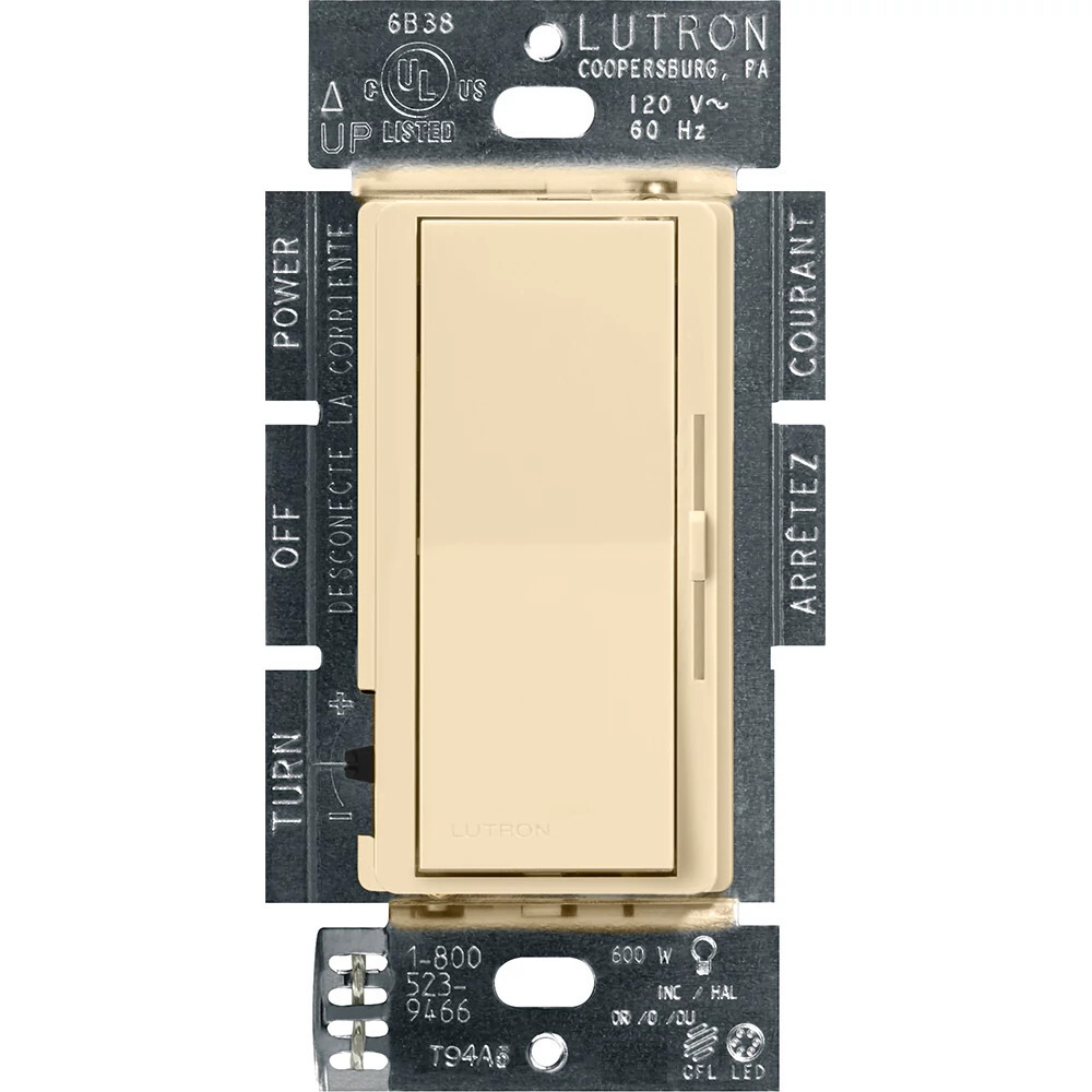 Diva gloss dimmer for 250W CFL/LED, 600W inc/hal, or Lutron Hi-Lume A-Series LTE LED Driver in ivory