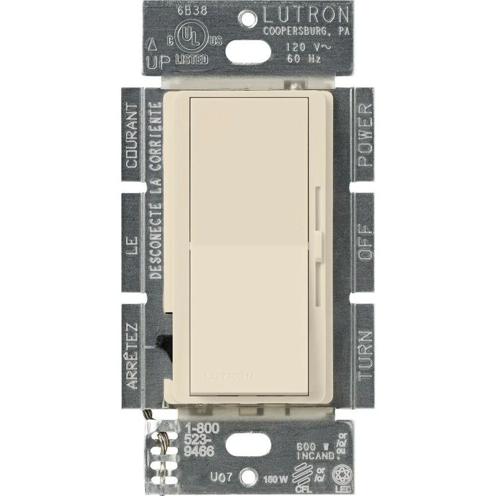 Diva gloss dimmer for 250W CFL/LED, 600W inc/hal, or Lutron Hi-Lume A-Series LTE LED Driver in light almond