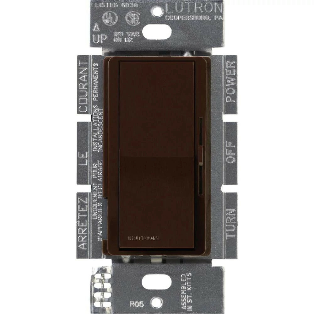 Diva Dimmer - Gloss Finish, Fluorescent or LED Dimming with 0-10V Ballasts and Drivers, Single-pole/3-way, 120-277V/50mA/8A in brown