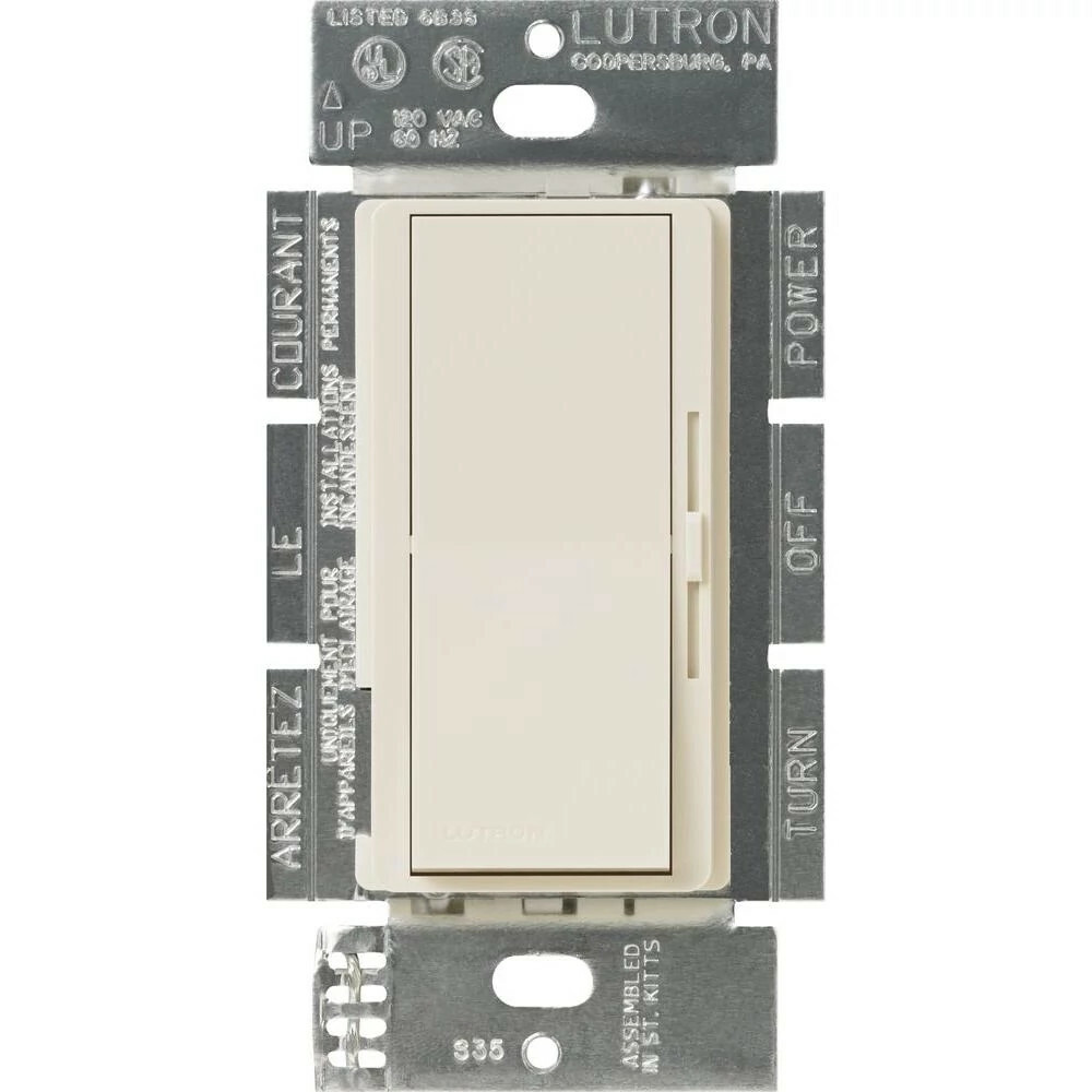 Diva Dimmer - Gloss Finish, Fluorescent or LED Dimming with 0-10V Ballasts and Drivers, Single-pole/3-way, 120-277V/50mA/8A in light almond