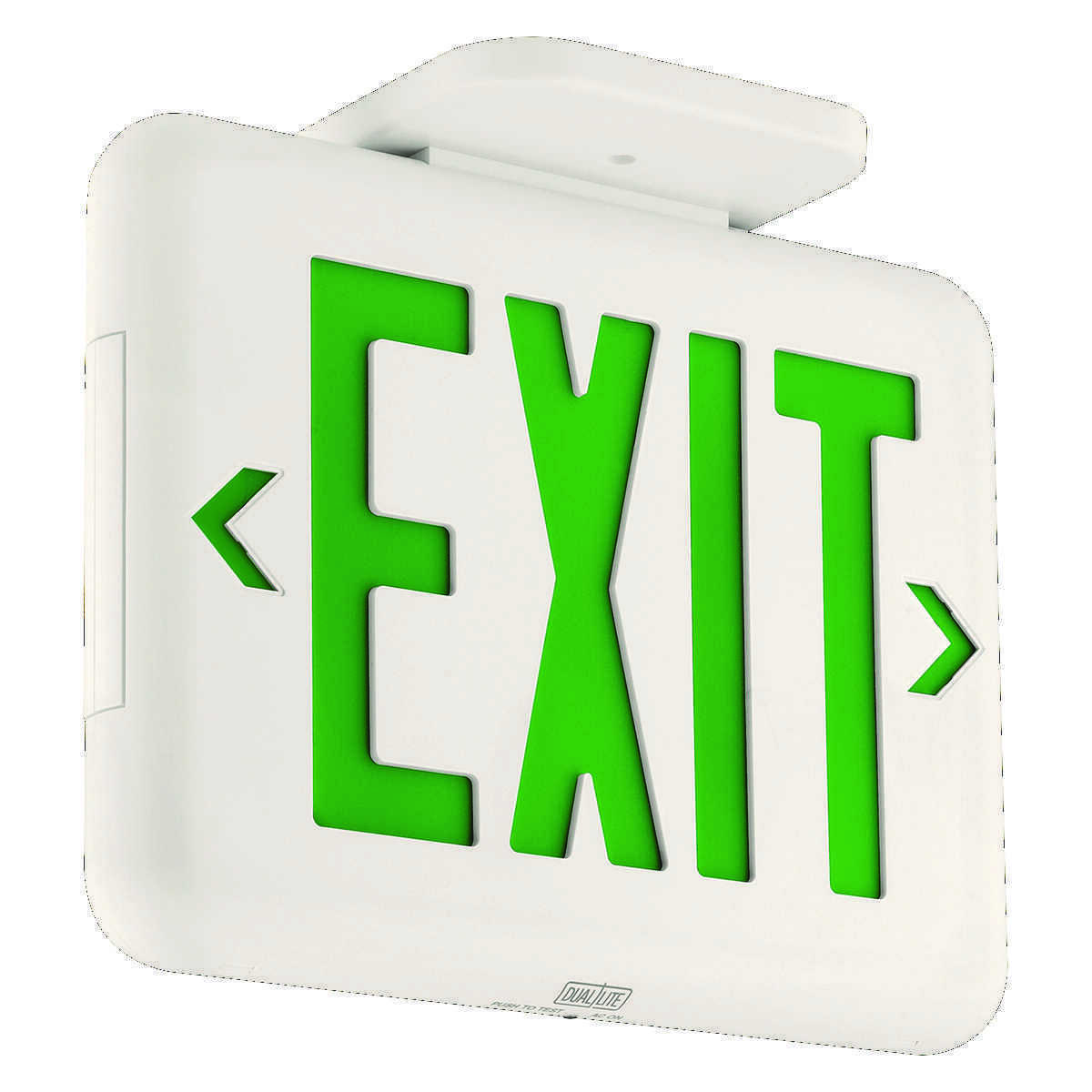 EVE Series LED exit sign, Face style: Universal Face, Letter Color: Green, Housing Finish: White, Operation: Emergency, Battery Type: Nickel Metal Hydride (NiMH), Battery Runtime: 90 min, Voltage Rating: 120/277 VAC.