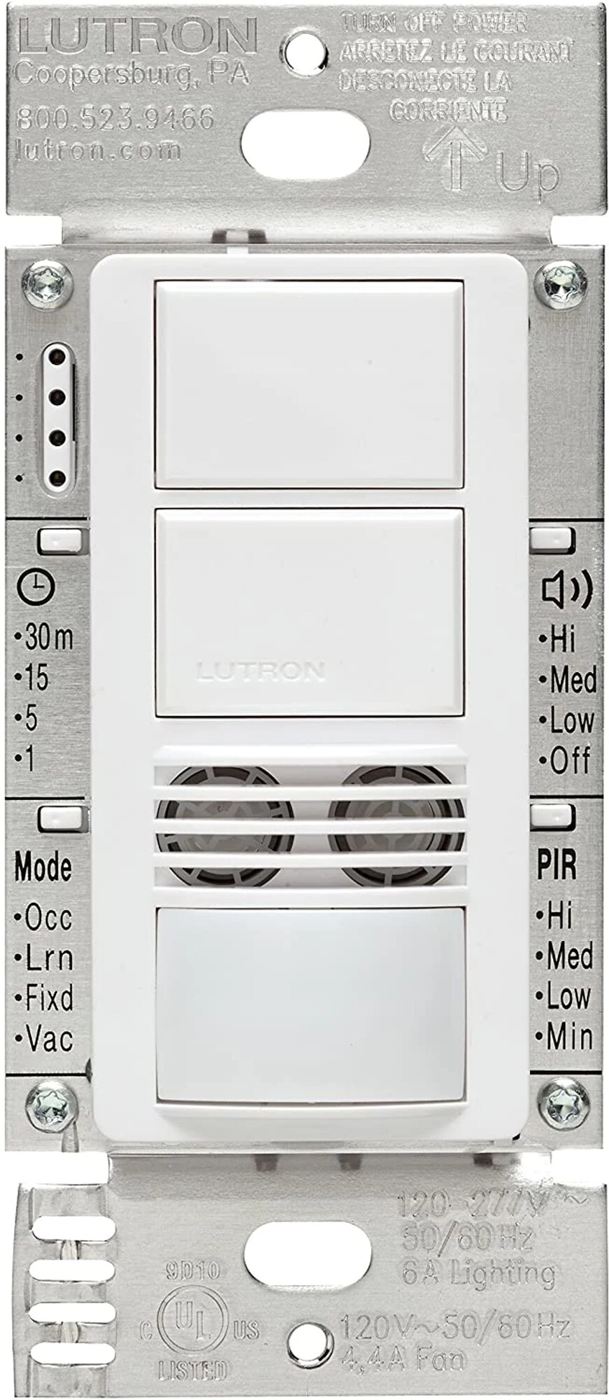 Lutron Maestro Dual-Circuit Dual-Tech Motion Sensor switch, 6A, Single-Pole, White