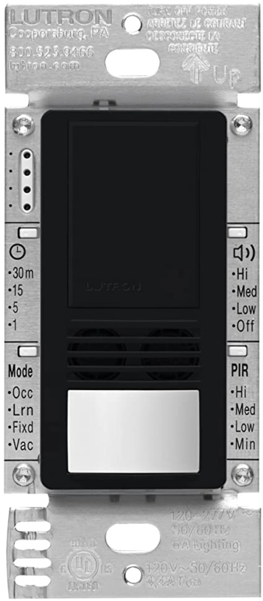 Maestro Dual Technology (Dual Tech) occupancy sensor switch, neutral connection required applies exclusive XCT Technology for minor and fine motion detection in black