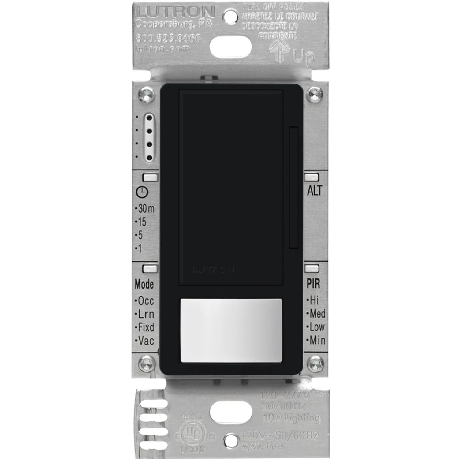 Maestro 0-10V dimmer occupancy/vacancy sensor, passive infrared, 8A fluorescent ballast or LED driver, 120-277V, in black