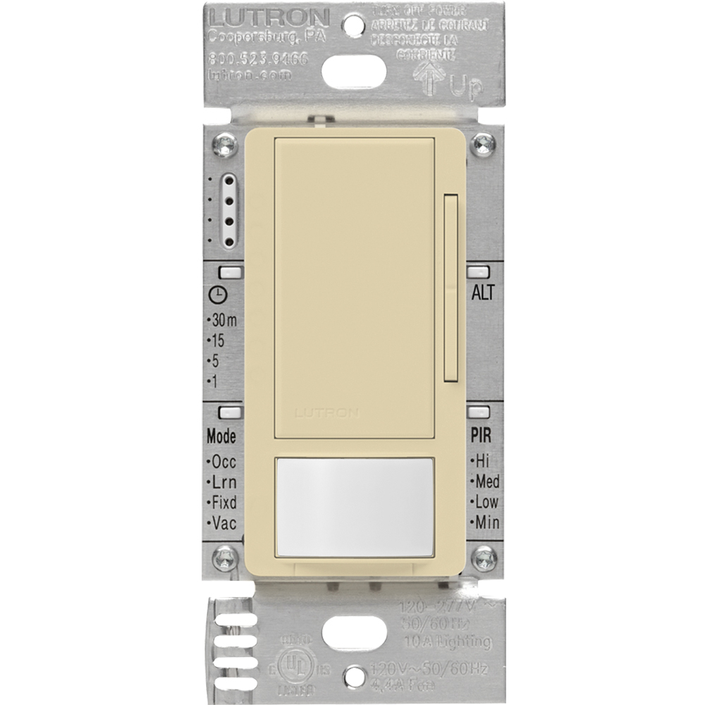 Maestro 0-10V dimmer occupancy/vacancy sensor, passive infrared, 8A fluorescent ballast or LED driver, 120-277V, in ivory