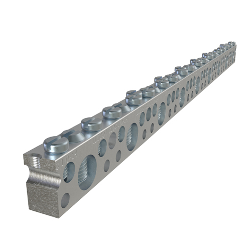 Aluminum Neutral Bar, Dual Rated, Large Conductor Range 1/0-14, Small Range 6-14, 9 Large Ports, 24 Small Ports, 2 Holes, #10 Bolt, UL, CSA