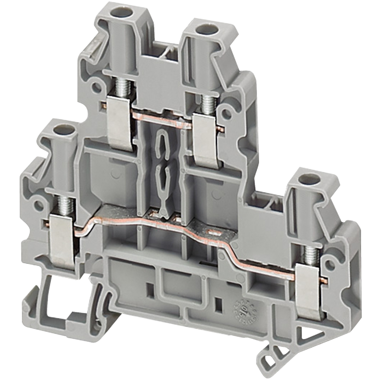 Double Deck Passthrough Terminal Block, Nominal c.s.a 2.5 mm, 2 pole - 1x1, Grey