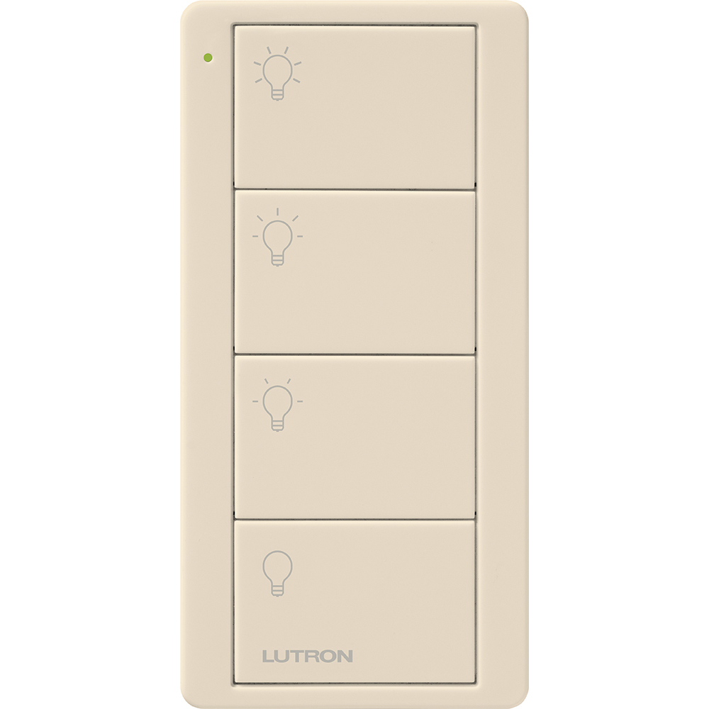 Pico Wireless Control, 4-button, 434 MHz, scene control of lights, standard engraving, in light almond