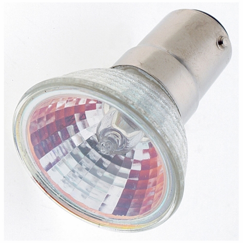 Halogen MR Lamp, Designation: 20MR11/SP/DC, 12 V, 20 WTT, MR11 Shape, BA15d DC Bay Base, C-6 Filament, 2000 HR, 12 DEG Beam Angle, 1-5/8 IN Length, 1-3/8 IN Diameter, Lumens: 1750 CP Center Beam