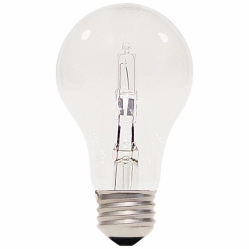 Halogen Type A, Designation: 43A19/HAL/ES/CL/120V 2PK, 120 V, 43 WTT, A19 Shape, E26 Medium Base, Clear, 1000 HR, Lumens: 750 LM Initial, 3000 DEG K Color Temperature, Warm White 4-7/16 IN Length, 2-3/8 IN Diameter