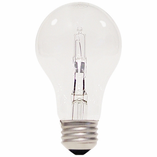 Halogen Type A, Designation: 53A19/HAL/ES/CL/120V 2PK, 120 V, 53 WTT, A19 Shape, E26 Medium Base, Clear, 1000 HR, Lumens: 1050 LM Initial, 3000 DEG K Color Temperature, Warm White 4-7/16 IN Length, 2-3/8 IN Diameter