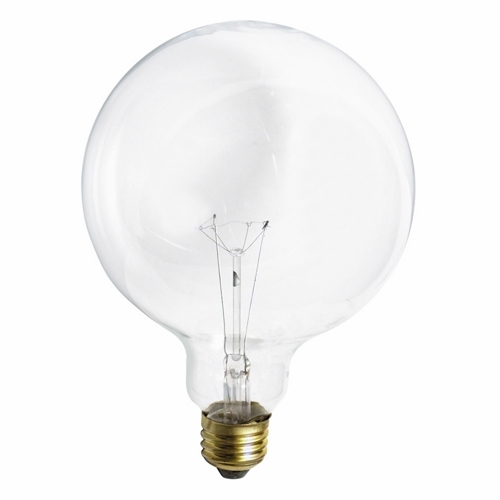 Incandescent Globe Lamp, Designation: 100G40, 120 V, 100 WTT, G40 Shape, E26 Medium Base, Clear, C-9 Filament, 4000 HR, Lumens: 1150 LM Initial, 6-3/4 IN Length, 5 IN Diameter