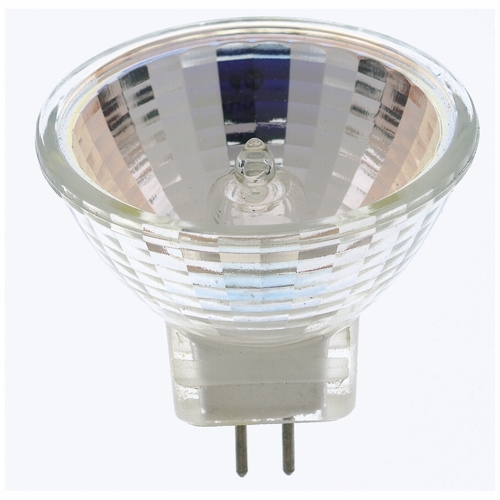 Halogen MR Lamp, Designation: 20MR11/NFL, 12 V, 20 WTT, MR11 Shape, GZ4 Sub Minature 2 Pin Base, C-6 Filament, 2000 HR, 24 DEG Beam Angle, 1-1/4 IN Length, 1-3/8 IN Diameter, Lumens: 500 CP Center Beam